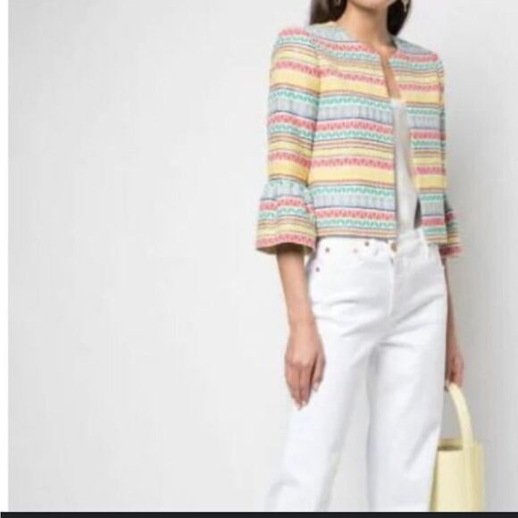 Alice & Olivia Kidman embroidered striped multi ruffle jacket Large L - Picture 1 of 10